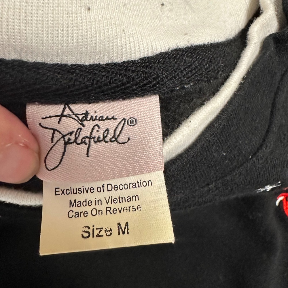 Adrian Delofield Black Embroidered Cardinal Bird Holiday Christmas Sweatshirt - Picture 4 of 7